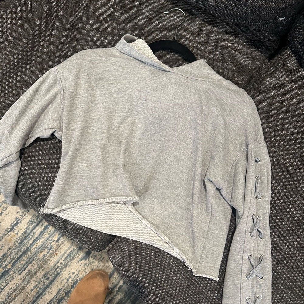Rue21 Gray Hoodie with Lace-Up Sleeves